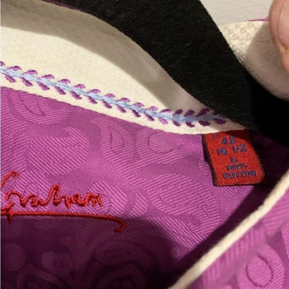 Robert Graham Purple Jacquard Dress Shirt paisley size Large French Button Down